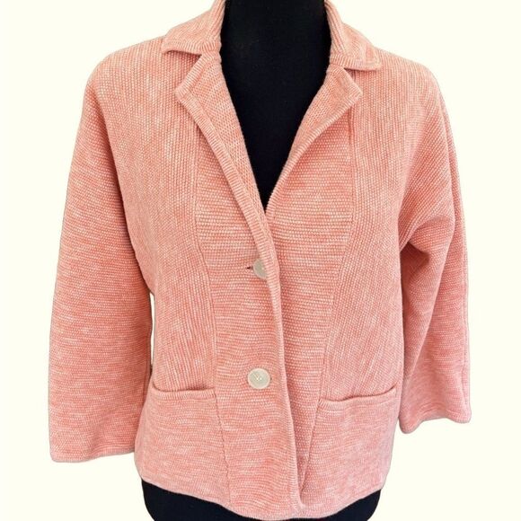 DAMASK peach/ white cotton blend button front jacket size M - Picture 1 of 5